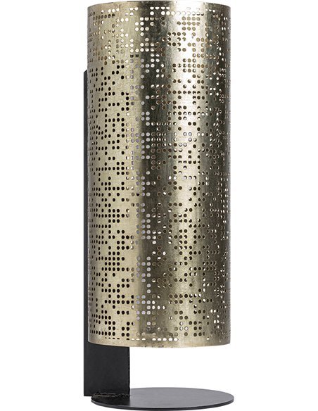 lampe dorée contemporaine en acier et bois de mangue