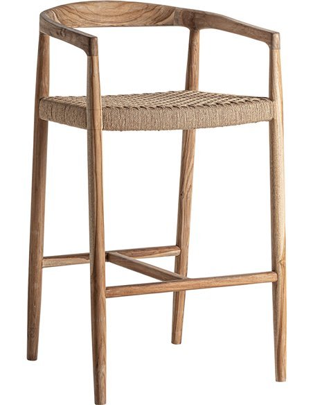 tabouret en bois de teck marron style colonial artisanal