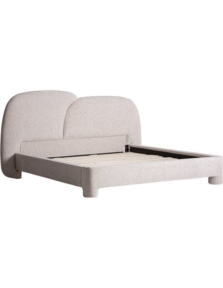 lit moderne beige en polyester et bois d’orme