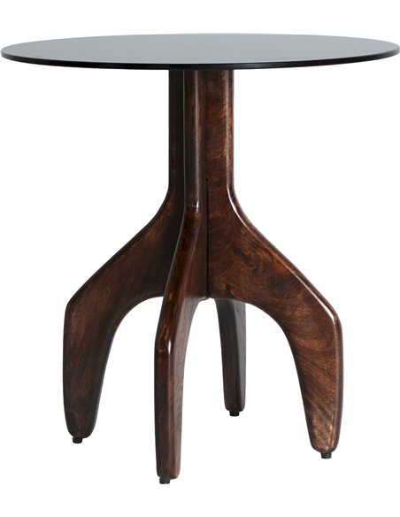 table basse d’appoint ronde bois foncé et verre