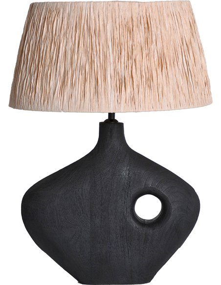 lampe de table design contemporain bois et raphia naturel