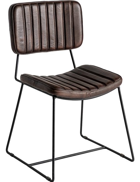 Chaise déco vintage cuir marron et métal noir pour intérieur