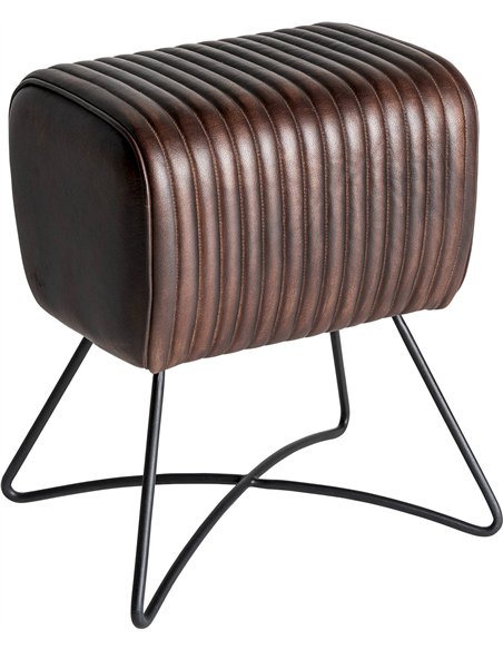 Tabouret rétro cuir marron structure fer noir