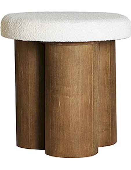 Repose pieds nordique rond en bois et tissu blanc élégant