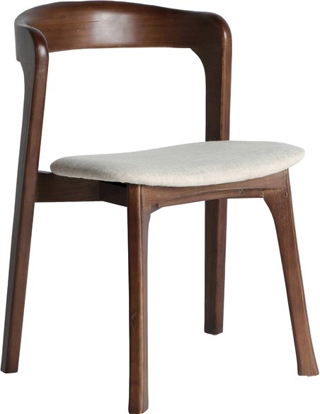 Chaise en bois d’orme et lin beige style classique