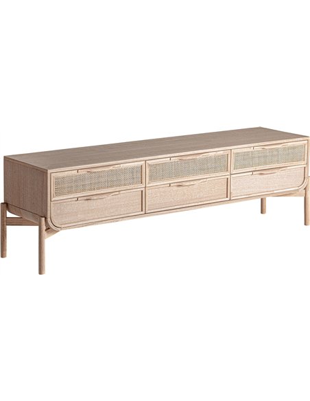 meuble tv élégant bois frêne cannage tressé salon moderne