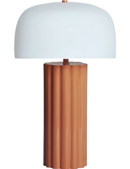 Éclairage design lampe table fer terracotta verre blanc