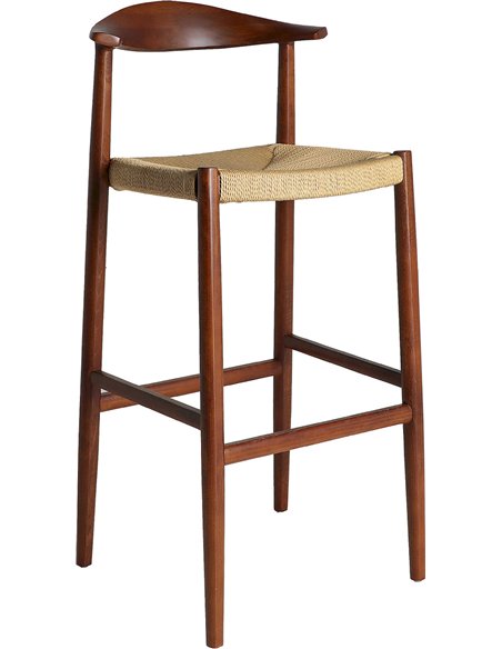 Tabouret haut style nordique en bois de hêtre et corde beige