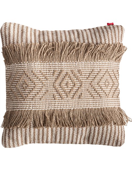 Coussin boho en jute beige et marron pour salon tendance