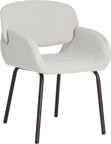 Chaise contemporaine en polyester blanc cassé et piètement fer brun