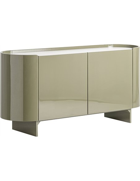 buffet vert chic avec plateau en céramique blanche