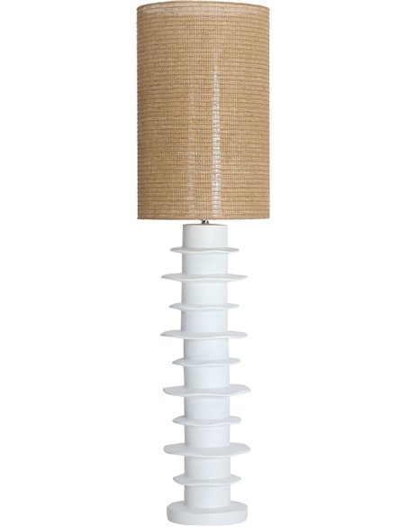 lampe sur pied design en céramique blanche et raphia naturel