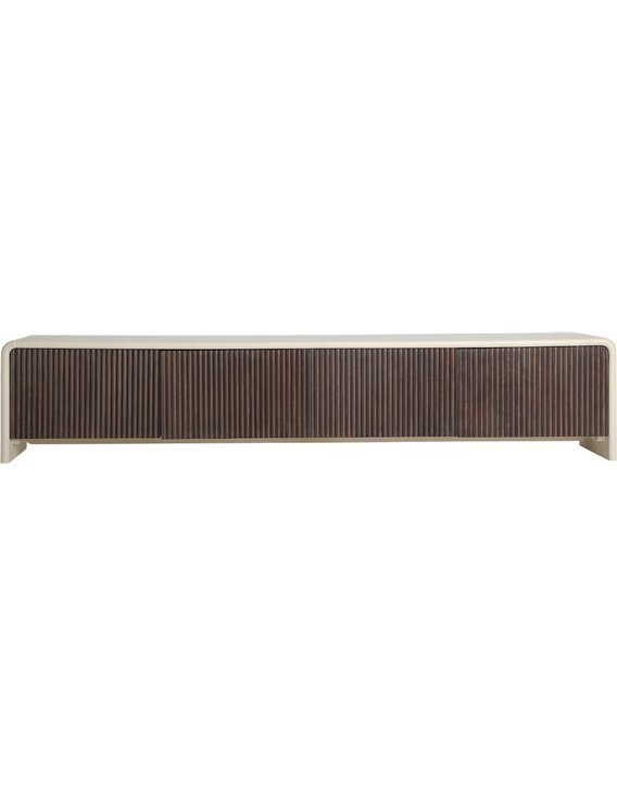 meuble télé bois manguier et MDF beige décoration salon