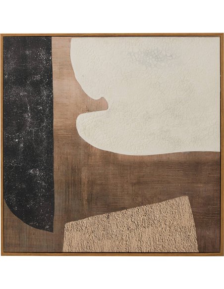 Tableau abstrait cadre bois touches texturées multicolores