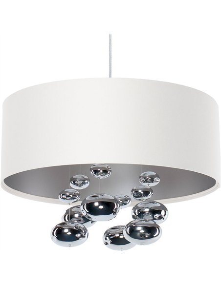 suspension design satin blanc boules argentées élégance salon