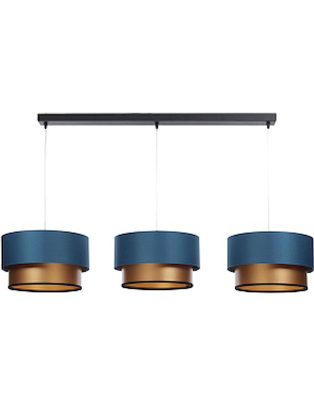 suspension design bleu satiné intérieur cuivre brillant salon