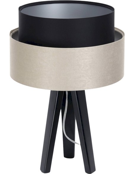 lampe à poser design textile noir et beige satin élégant