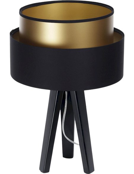 lampe à poser élégante noir et or effet lumineux satiné