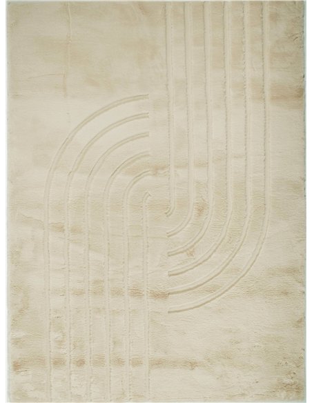 Tapis beige tissé machine design géométrique lavable en machine