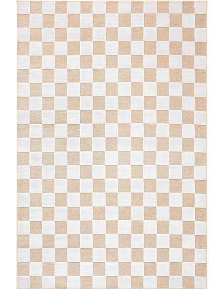 Tapis beige tissé à la machine damier chic intérieur extérieur