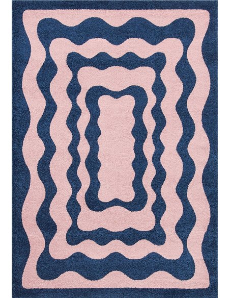 tapis moderne bleu et rose lignes ondulées design