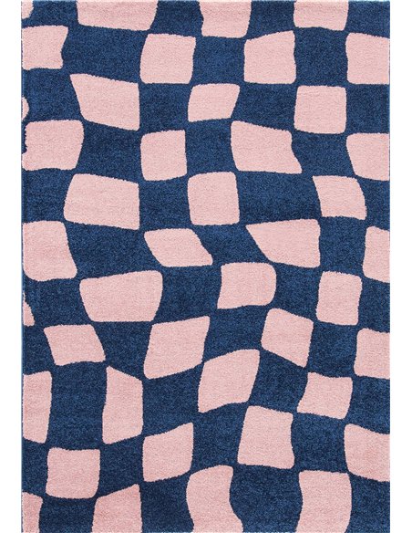 Tapis bleu moelleux style moderne à carreaux abstraits décoratif