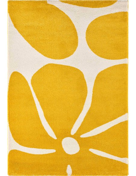 Tapis jaune confortable tissé machine motif moderne pour séjour