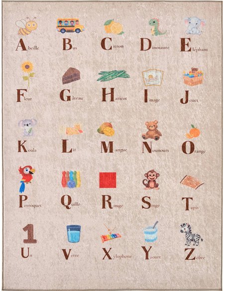 Tapis enfant motif alphabet beige impression numérique antidérapant