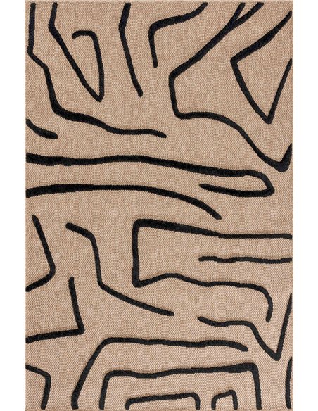 Tapis noir tissé machine motif graphique relief doux et résistant