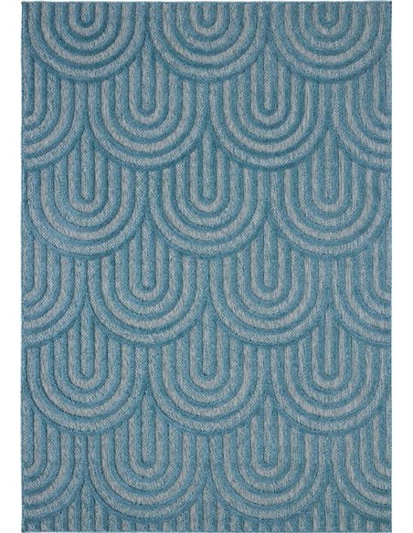 Tapis turquoise graphique motif arcs intérieur extérieur très doux