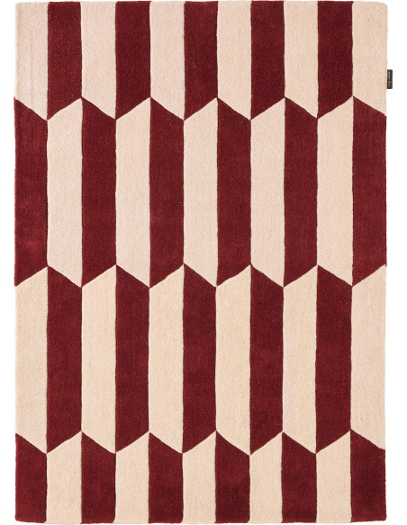 Tapis rouge contemporain en laine et coton motif géométrique