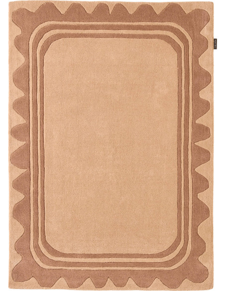 Tapis fait main marron à relief doux en laine et coton premium