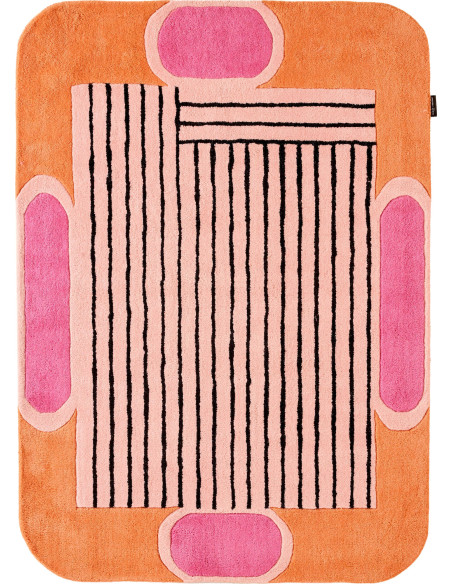 tapis orange fait main motif géométrique en laine et coton