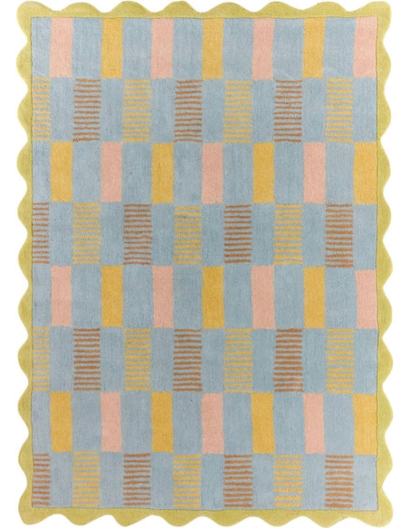 tapis artisanal en laine coton motif géométrique doux pastel
