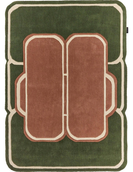 tapis artisanal vert en laine coton style graphique