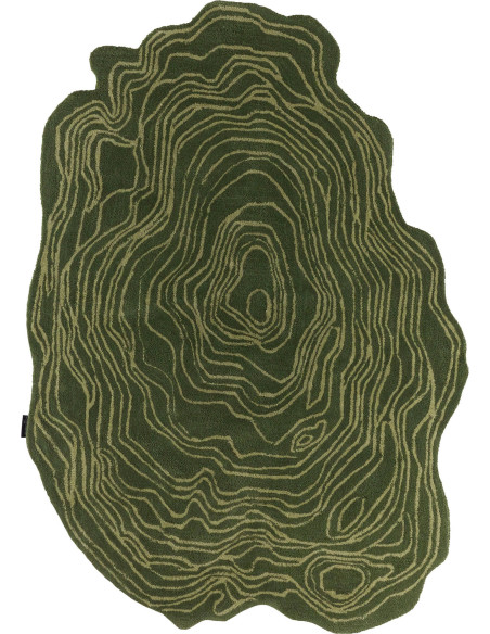 tapis vert fait main motif nature en laine et coton