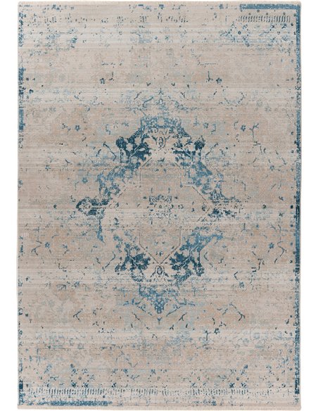 tapis vintage oriental bleu à poils courts doux