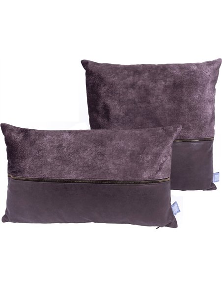 coussin décoratif gris brun avec fermeture zippée et toucher doux