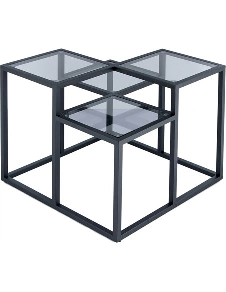 table dappoint noir design à 4 plateaux en verre et métal