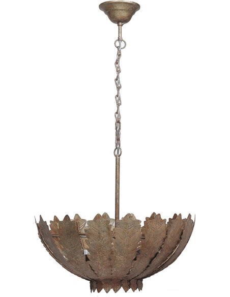 suspension lustre vintage doré en fer style feuille