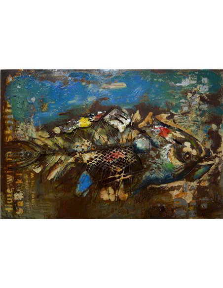 tableau mural poisson en métal multicolore fait main