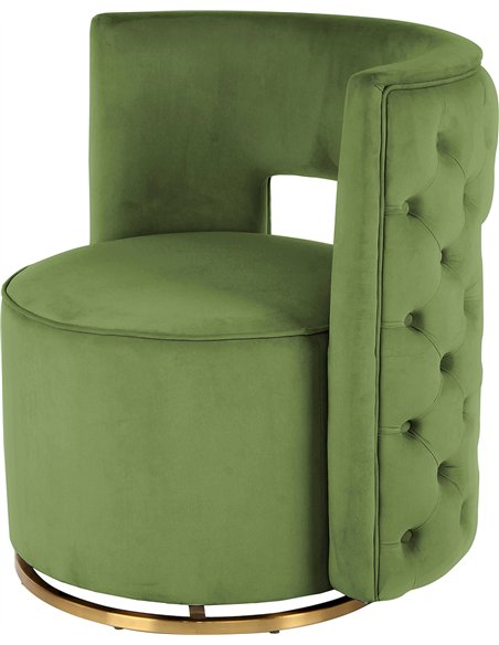 fauteuil pivotant en velours pistache avec base dorée glamour