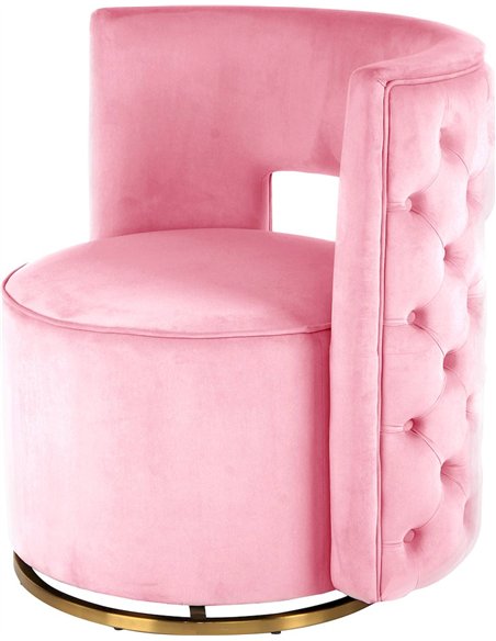 fauteuil pivotant en velours rose avec base dorée glamour