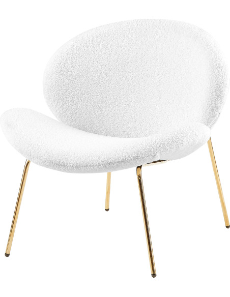 chaise lounge bouclé blanc et or vue de trois quarts