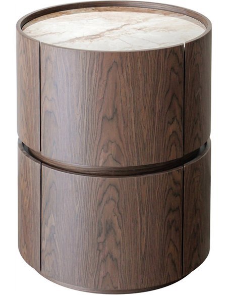 Table de chevet ronde marron avec plateau céramique