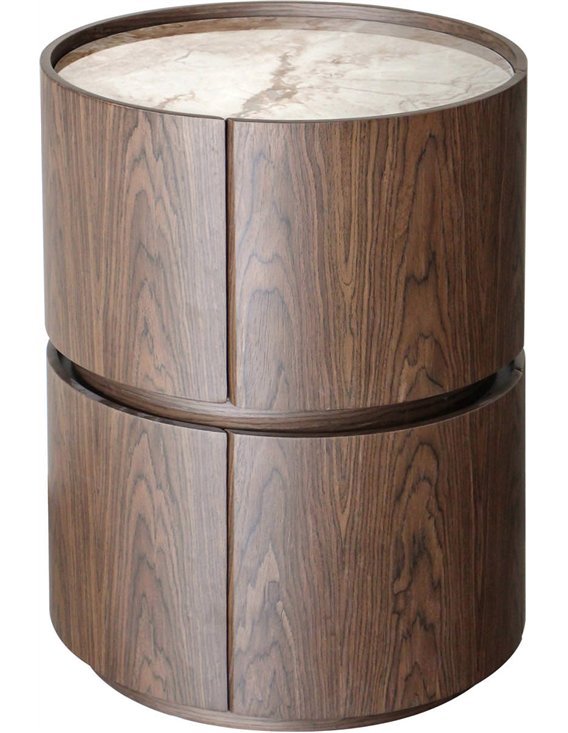 Table de nuit cylindrique en finition bois brun