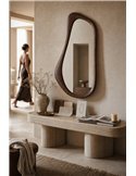 Miroir arrondi au cadre effet bois