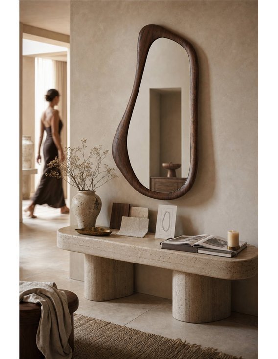 Miroir arrondi au cadre effet bois