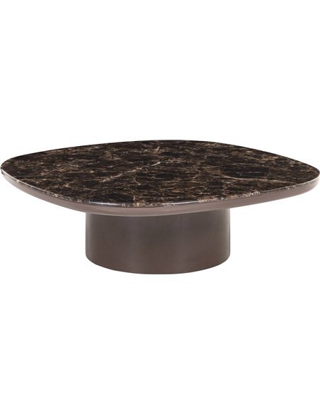 Table basse ronde brun chocolat sur fond blanc