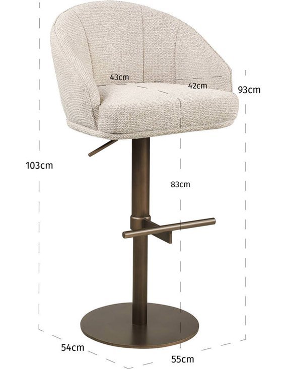 Tabouret de bar pivotant chic en tissu beige
